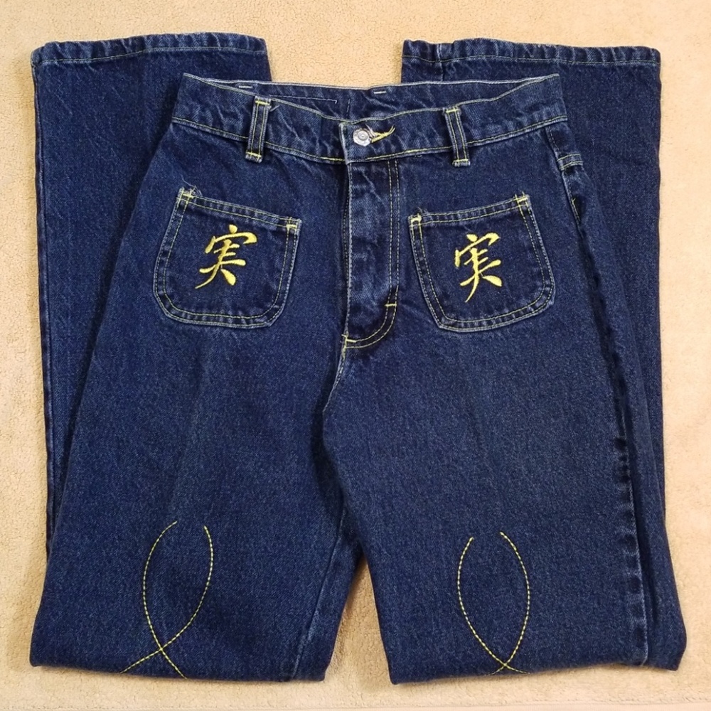 Lizzetty Dark Wash Jeans With Embroidery Size 30 - Picture 2 of 8